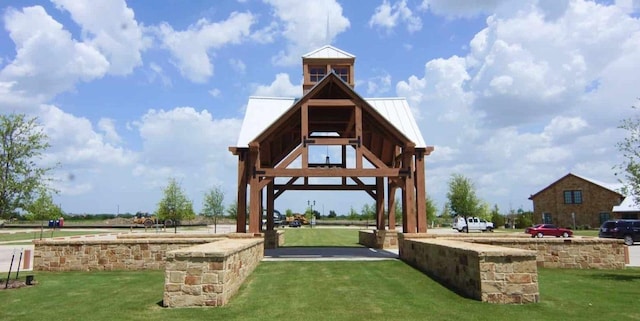 view of play area with a gazebo and a yard