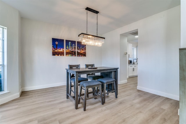 dining area featuring sink and light hardwood / wood-style floors