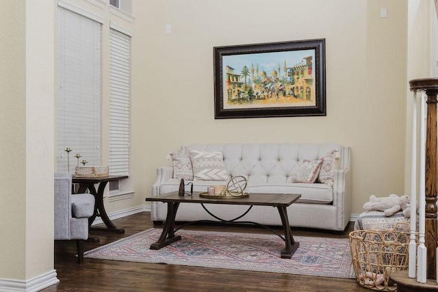 living area with dark hardwood / wood-style flooring