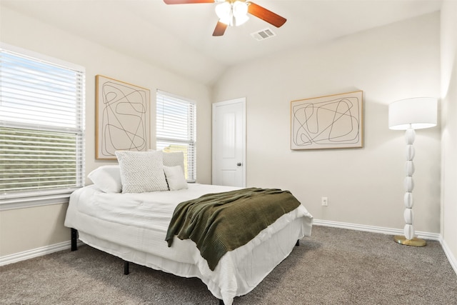 2053 Barx Dr, Little Elm, TX 75068 - carpeted bedroom with baseboards, lofted ceiling, and ceiling fan