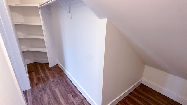 spacious closet with dark hardwood / wood-style flooring