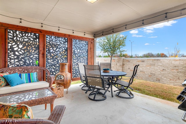 exterior space featuring outdoor lounge area