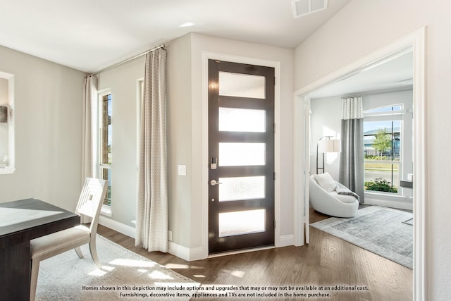 foyer entrance with dark hardwood / wood-style flooring