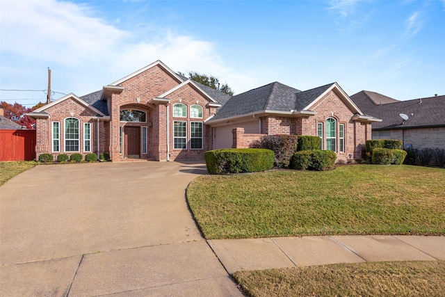 view of front of house featuring a garage and a front yard