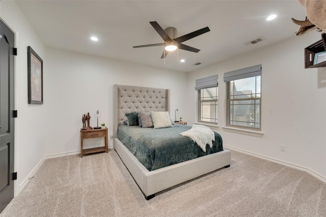 bedroom featuring carpet and ceiling fan