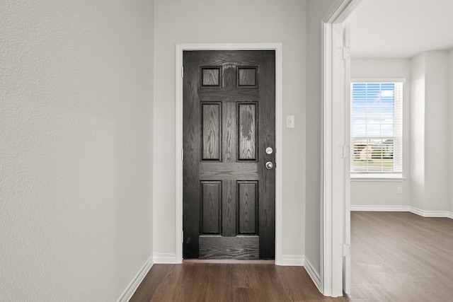 entryway with dark wood-type flooring