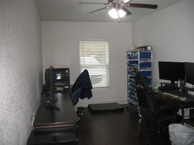 office featuring ceiling fan and wood-type flooring