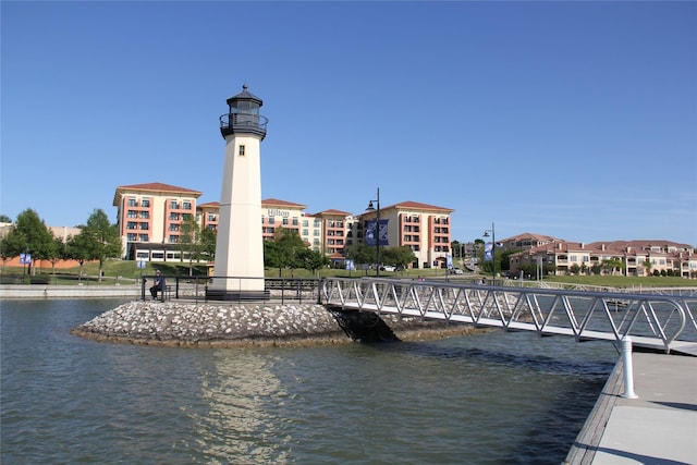 view of dock with a water view