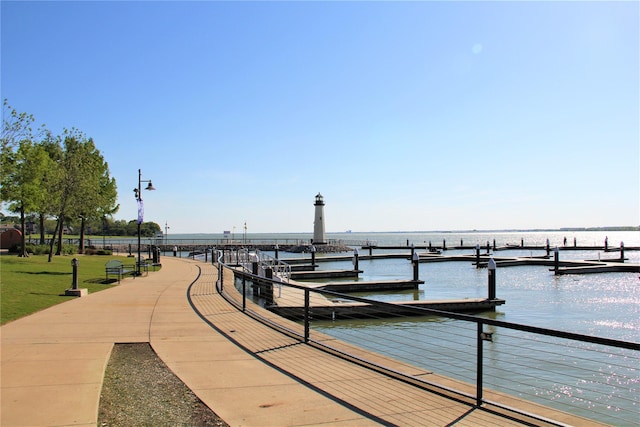 dock area with a water view