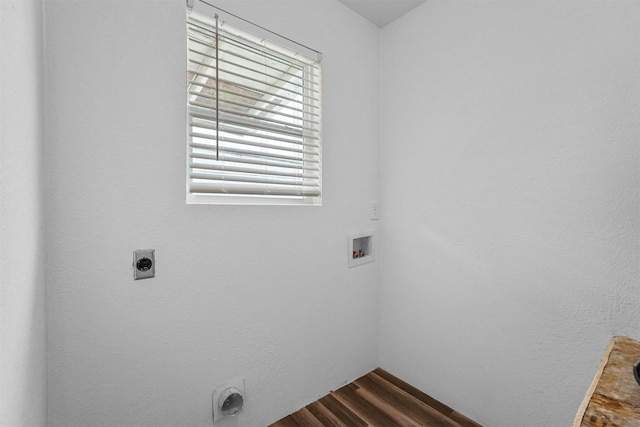 clothes washing area featuring hookup for a washing machine, electric dryer hookup, and dark hardwood / wood-style floors