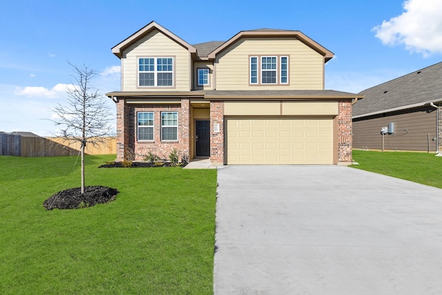 view of front of property with a front lawn and a garage