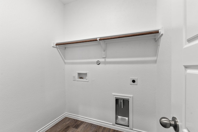 laundry room with electric dryer hookup, gas dryer hookup, washer hookup, and dark hardwood / wood-style floors