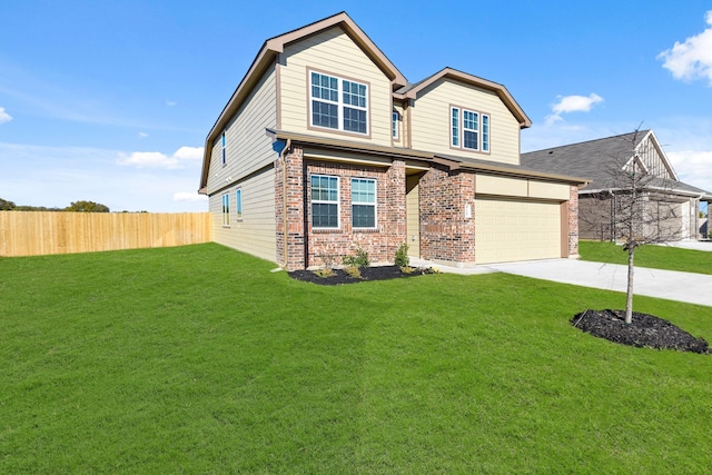 view of front facade with a front yard and a garage