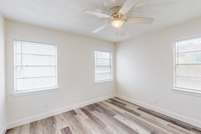 spare room with a wealth of natural light, light hardwood / wood-style flooring, and a textured ceiling