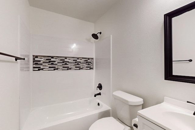 full bathroom with vanity, toilet, and tiled shower / bath