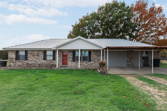 single story home featuring a front yard and a carport