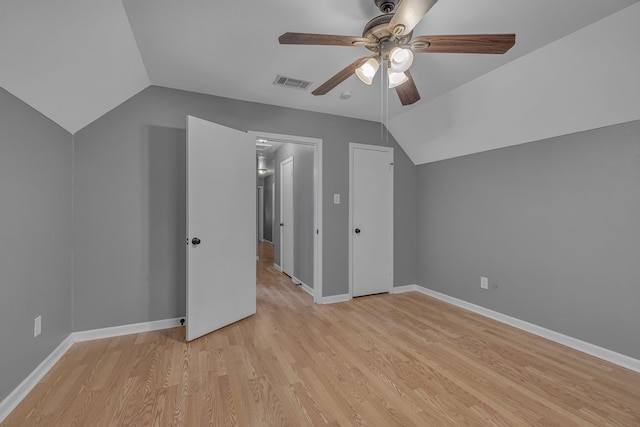 bonus room featuring ceiling fan, vaulted ceiling, and light wood-type flooring