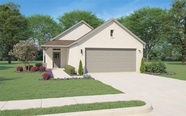 view of front of house featuring a front lawn and a garage