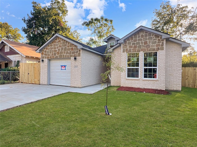 front facade with a garage and a front yard