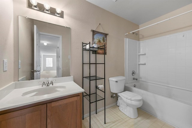 full bathroom featuring vanity, shower / bathtub combination, and toilet