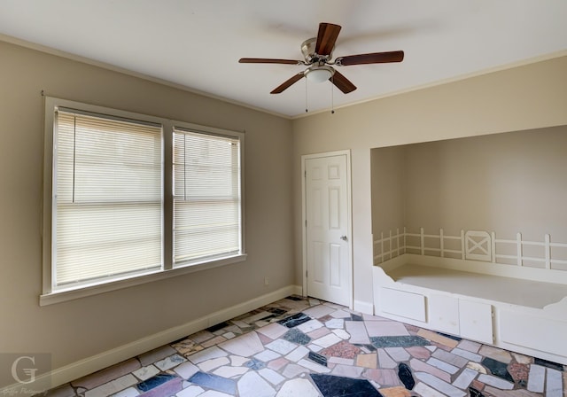 unfurnished bedroom with ceiling fan