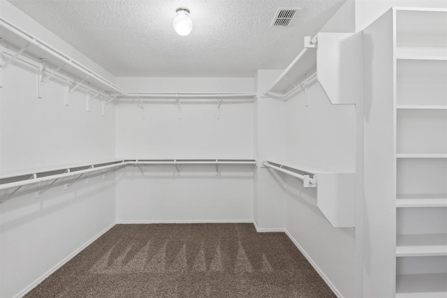 walk in closet with dark colored carpet