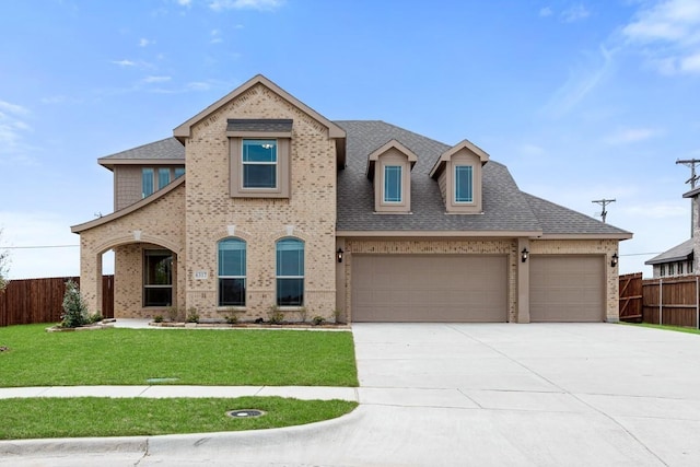 view of front of property featuring a garage and a front yard