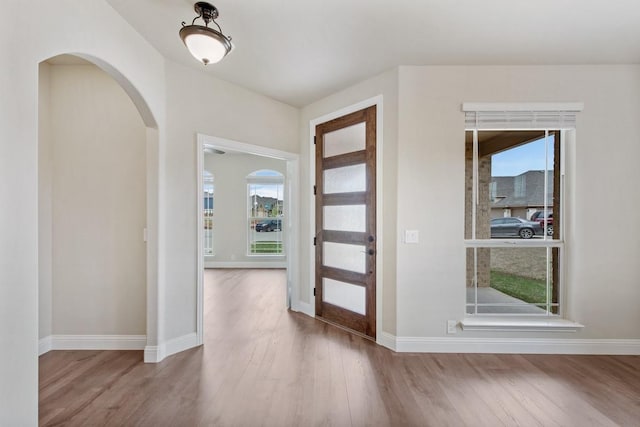 foyer entrance with hardwood / wood-style flooring