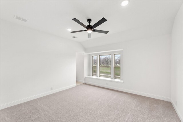 carpeted living room featuring ceiling fan, vaulted ceiling, and pool table