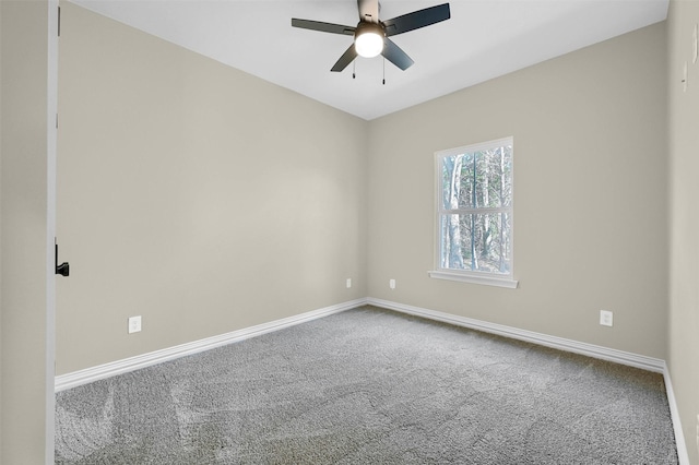 spare room featuring ceiling fan and carpet floors