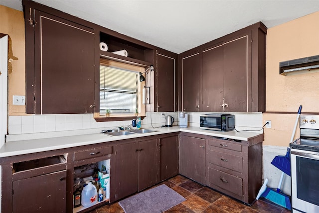 kitchen featuring sink, dark brown cabinets, and stainless steel range with electric cooktop