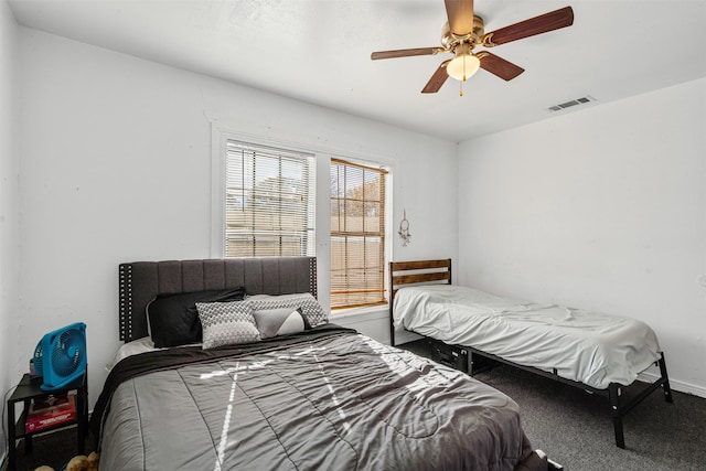 bedroom with carpet floors and ceiling fan