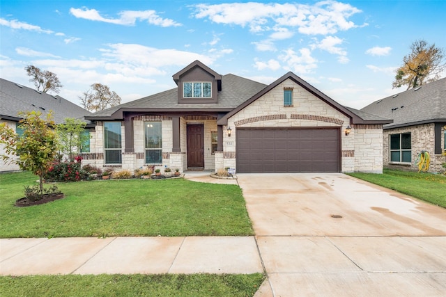 craftsman-style home with a front lawn and a garage