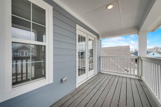 balcony featuring french doors