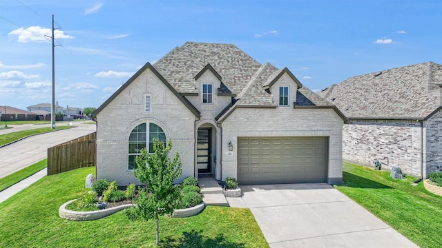 view of front of home featuring a front lawn and a garage