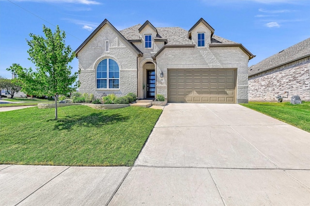 french provincial home featuring a front lawn