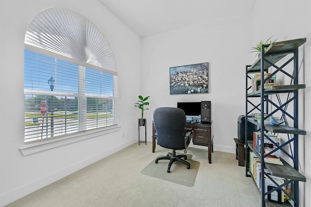 view of carpeted office space