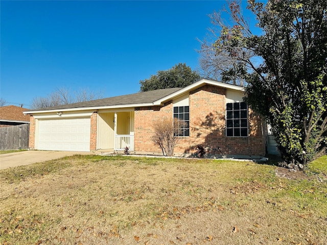 single story home with a garage and a front yard