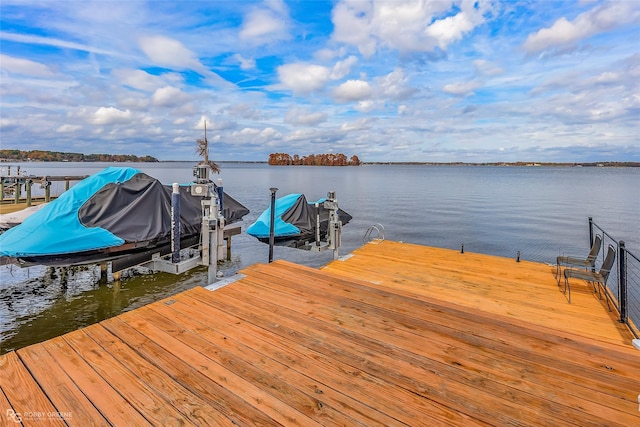 view of dock with a water view