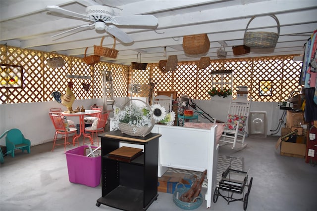 view of patio featuring ceiling fan