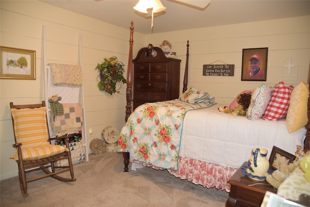 bedroom featuring ceiling fan and carpet floors