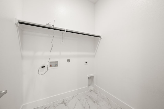 313 Slimp Blf, Azle, TX 76020 - washroom with hookup for an electric dryer, hookup for a washing machine, gas dryer hookup, and light marble finish floors