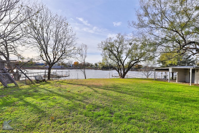 view of yard with a water view