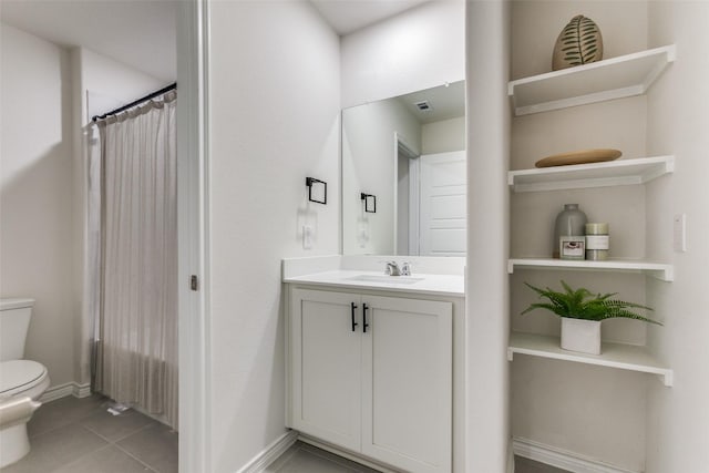 full bathroom featuring tile patterned floors, vanity, toilet, and shower / bathtub combination with curtain