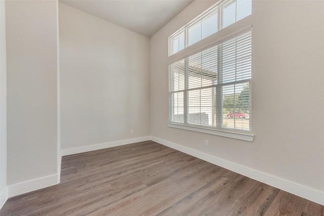 spare room with wood-type flooring and a healthy amount of sunlight