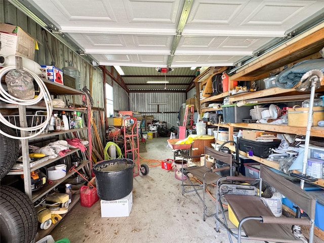 garage with metal wall