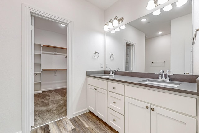 bathroom featuring vanity and wood-type flooring