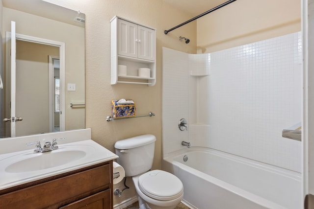 full bathroom with vanity, toilet, and bathing tub / shower combination