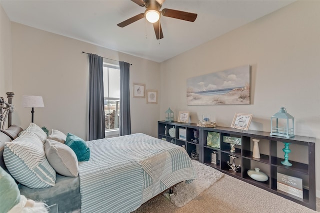 bedroom featuring carpet floors and ceiling fan