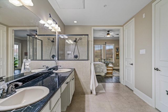 3351 Cascades Ct Unit 305, Tyler, TX 75709 - full bathroom featuring crown molding, double vanity, ensuite bathroom, tile patterned floors, and tiled shower